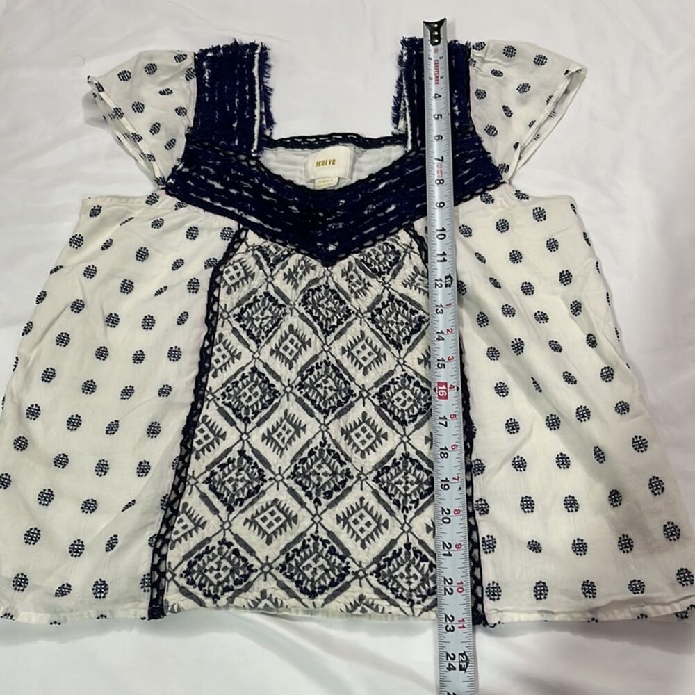 Maeve Anthropologie Coastal Nautical Embroidered Aztec Blouse Size XS Summer Top - Picture 8 of 8